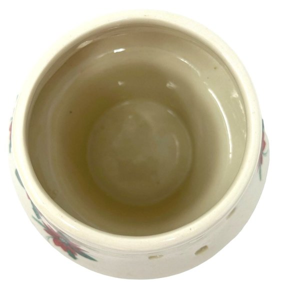 Ceramic Tea Light Candle Holder Poinsettia Christmas Decor Green White Red 4.5" - Picture 8 of 8